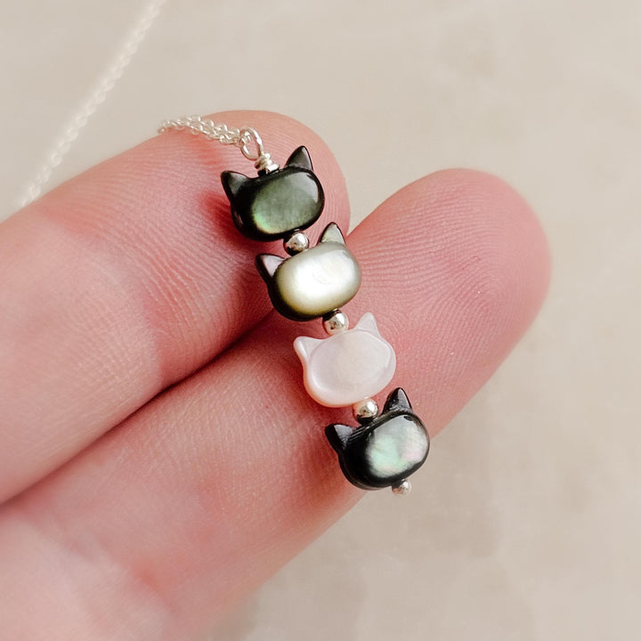 Cat Totem Necklace • Feline Necklace • Kitty Cat Jewelry • Pet Memorial • Cat Mom • Mother of Pearl • Minimalist Cat Necklace • Cat Lady