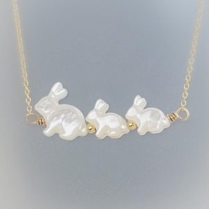 Bunny Mom Necklace • Mother & Baby Bunnies • Rabbit Jewelry • Mother of Pearl • Gift for Mom • New Mom Gift • Mother's Day Necklace