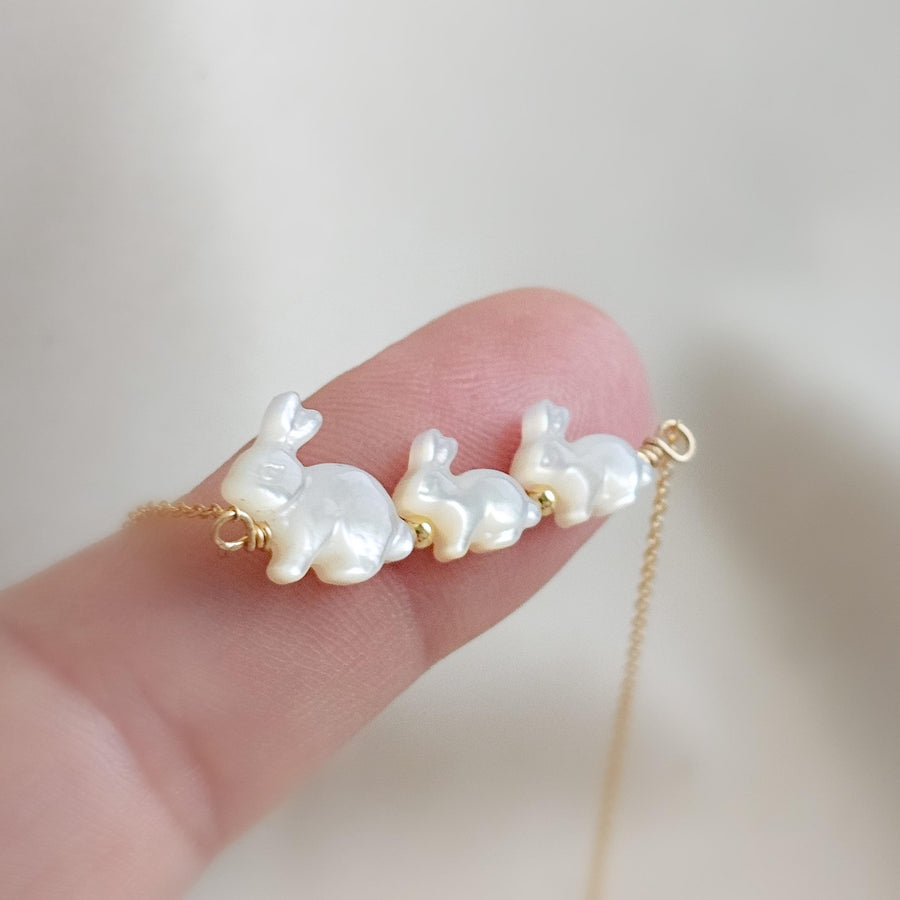 Bunny Mom Necklace • Mother & Baby Bunnies • Rabbit Jewelry • Mother of Pearl • Gift for Mom • New Mom Gift • Mother's Day Necklace
