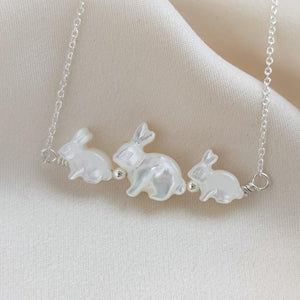 Bunny Mom Necklace • Mother & Baby Bunnies • Rabbit Jewelry • Mother of Pearl • Gift for Mom • New Mom Gift • Mother's Day Necklace