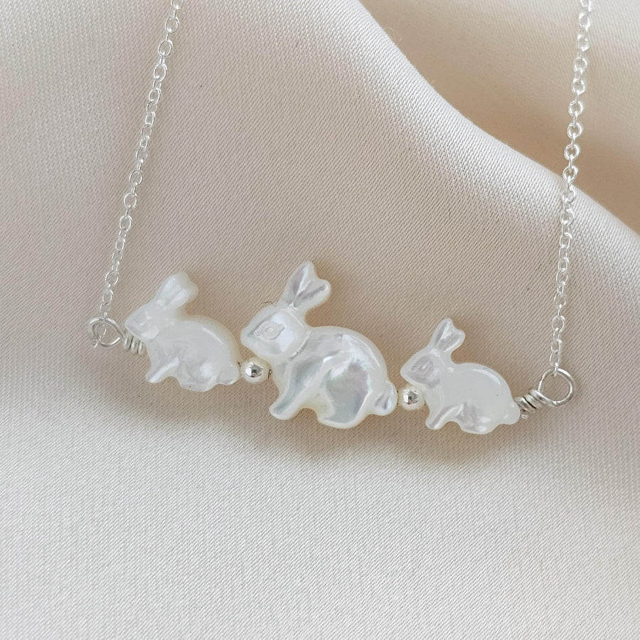 Bunny Mom Necklace • Mother & Baby Bunnies • Rabbit Jewelry • Mother of Pearl • Gift for Mom • New Mom Gift • Mother's Day Necklace