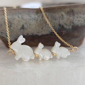 Bunny Mom Necklace • Mother & Baby Bunnies • Rabbit Jewelry • Mother of Pearl • Gift for Mom • New Mom Gift • Mother's Day Necklace
