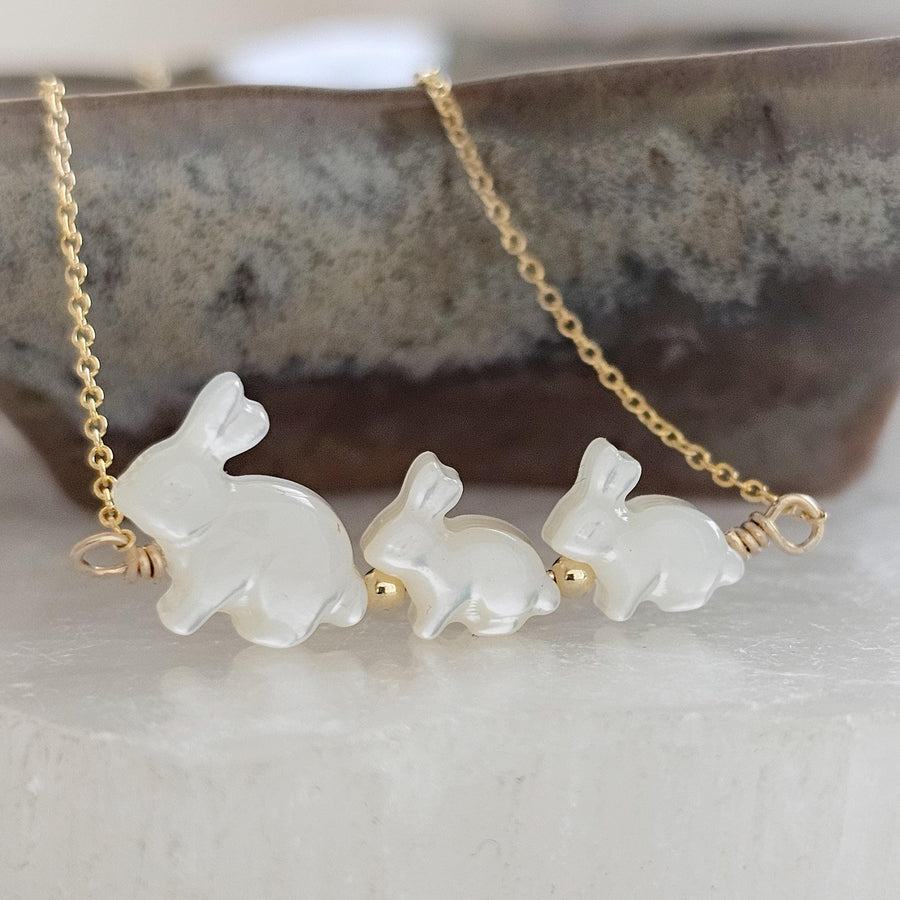 Bunny Mom Necklace • Mother & Baby Bunnies • Rabbit Jewelry • Mother of Pearl • Gift for Mom • New Mom Gift • Mother's Day Necklace