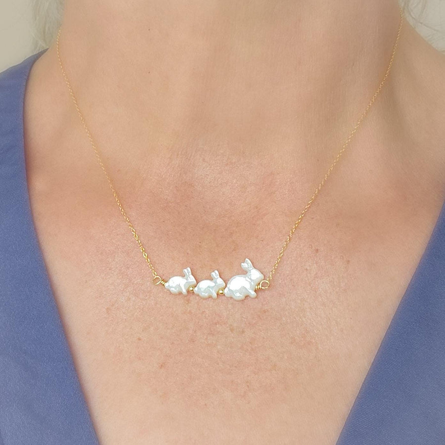 Bunny Mom Necklace • Mother & Baby Bunnies • Rabbit Jewelry • Mother of Pearl • Gift for Mom • New Mom Gift • Mother's Day Necklace
