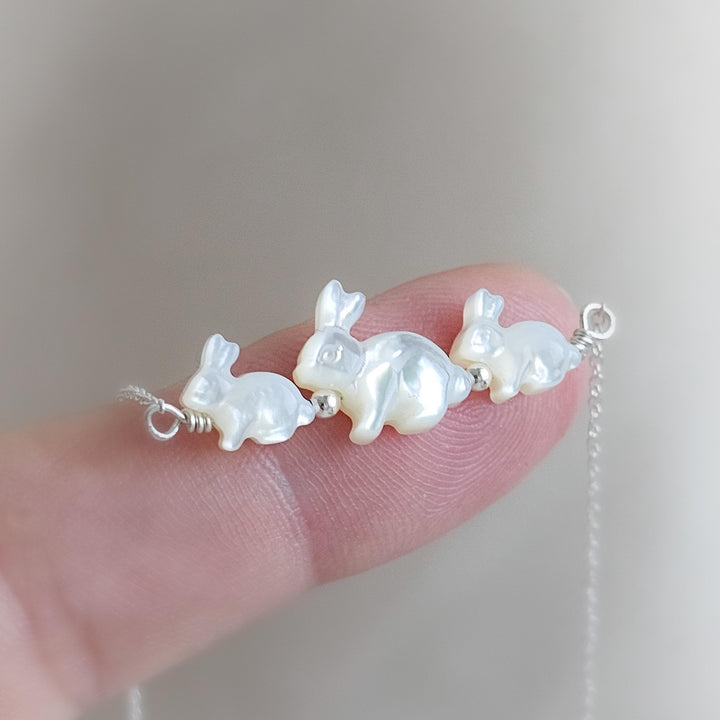 Bunny Mom Necklace • Mother & Baby Bunnies • Rabbit Jewelry • Mother of Pearl • Gift for Mom • New Mom Gift • Mother's Day Necklace