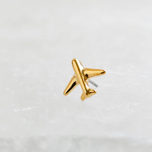 Titanium Airplane Stud Earrings • Dainty Flat Back Nap-In Studs • 14k Gold Plated • Modern Travel Jewelry for Jetsetters & Adventurers