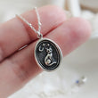 Load image into Gallery viewer, Custom Cat Charm with Crescent Moon &amp; Stars • Sterling Silver Wax Seal Necklace with Engraving Option • Midnight Kitty Cat
