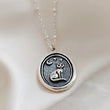 Load image into Gallery viewer, Custom Cat Charm with Crescent Moon &amp; Stars • Sterling Silver Wax Seal Necklace with Engraving Option • Midnight Kitty Cat
