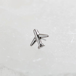 Titanium Airplane Stud Earrings • Dainty Flat Back Nap-In Studs • 14k Gold Plated • Modern Travel Jewelry for Jetsetters & Adventurers