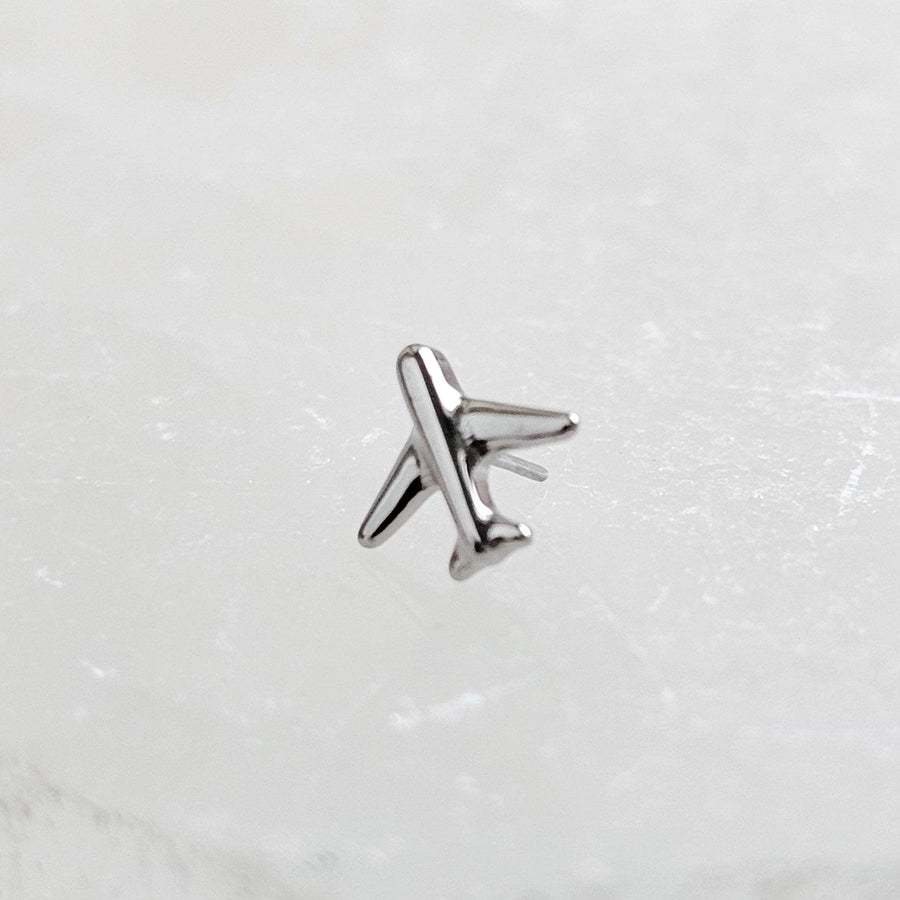 Titanium Airplane Stud Earrings • Dainty Flat Back Nap-In Studs • 14k Gold Plated • Modern Travel Jewelry for Jetsetters & Adventurers