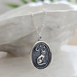 Load image into Gallery viewer, Custom Cat Charm with Crescent Moon &amp; Stars • Sterling Silver Wax Seal Necklace with Engraving Option • Midnight Kitty Cat
