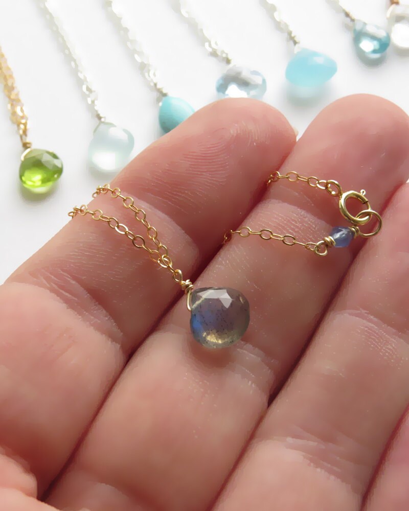 Birthday Gift • Tiny Gemstone Necklace • Layering Jewelry • Delicate Gemstone Drop • Bridesmaid Gift • Simple Gem Drop • Layering Necklace