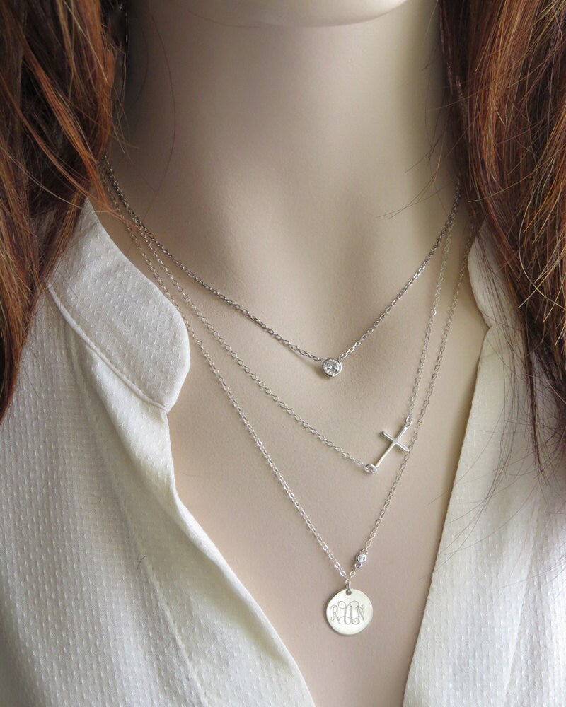 Side Cross Necklace • Sideways Cross • Layering Necklace • Cross Jewelry • Silver Cross • Simple Cross • Modern Cross • Layered Necklaces