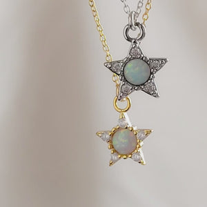 Opal Star Necklace • Dainty Layering Necklace • Celestial Jewelry • October Birthday Gift • CZ Diamond Accents