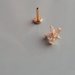 Diamond CZ Flower Stud • Marquise Stones • Internally Threaded Flat Back • Labret • Cartilage • Body Jewelry • 316L Surgical Steel • 16g