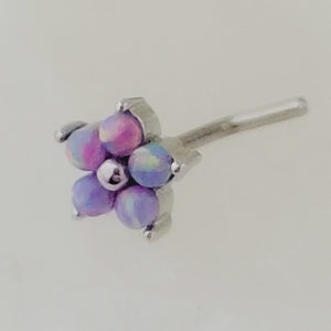 Pretty Opal Flower Nose Stud • L Bend • Surgical Steel • Iridescent Opals • Tiny Opal Flower • 20 Gauge • Nose Piercing • Body Jewelry