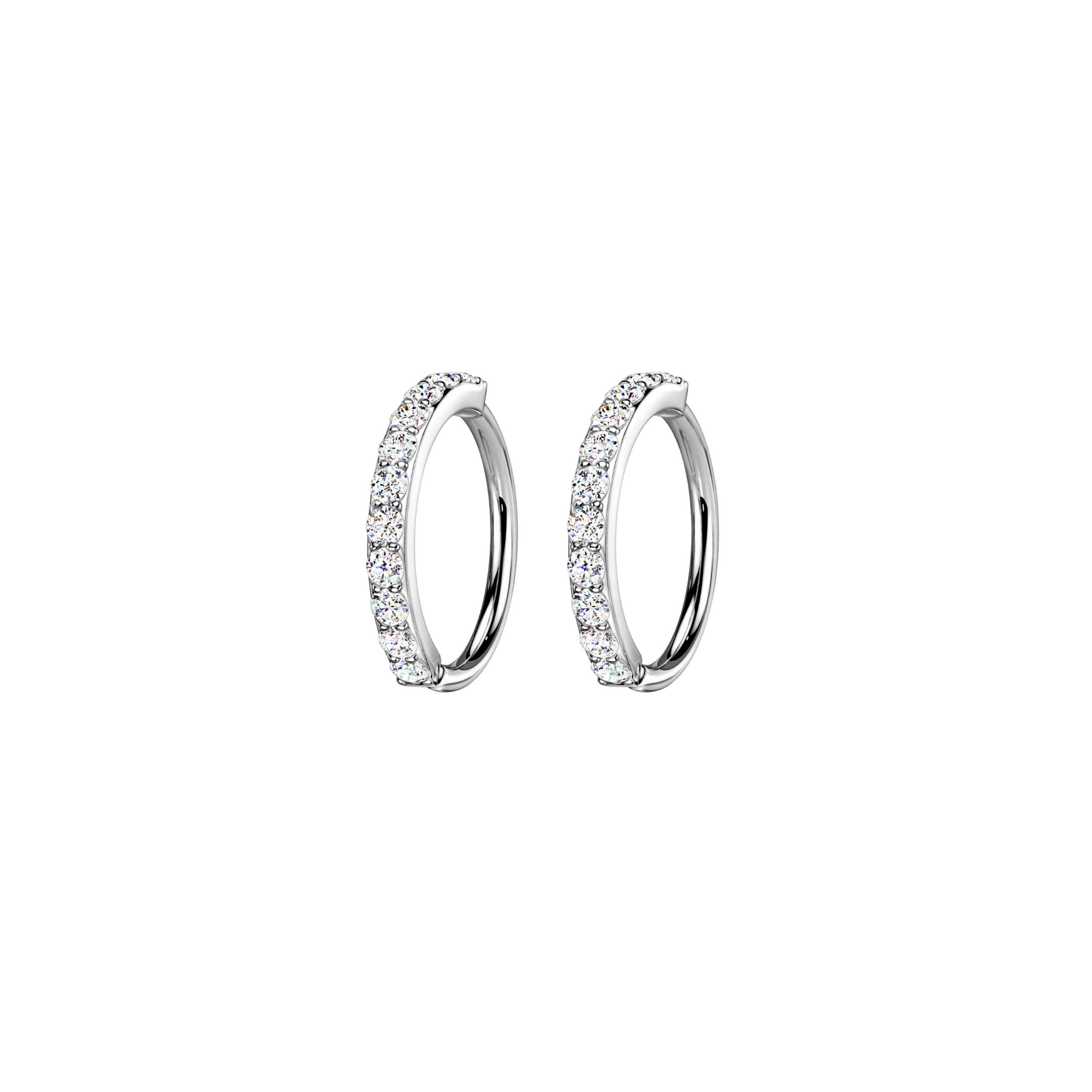 pair of platinum and pave hoops