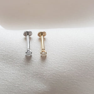 Diamond CZ Flat Back Stud in 14k Gold - Studio Blue