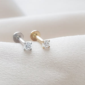 Diamond CZ Flat Back Stud in 14k Gold - Studio Blue