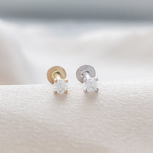 Diamond CZ Flat Back Stud in 14k Gold - Studio Blue