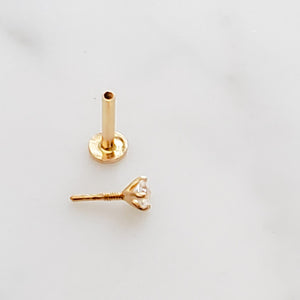 Diamond CZ Flat Back Stud in 14k Gold - Studio Blue