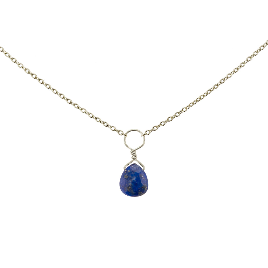 Tiny Lapis Lazuli Drop Necklace - Studio Blue