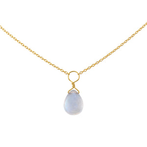 Tiny Rainbow Moonstone Drop Necklace - Studio Blue