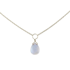 Tiny Rainbow Moonstone Drop Necklace - Studio Blue