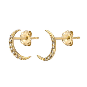 Diamond Crescent Moon Studs in 14K Gold - Studio Blue