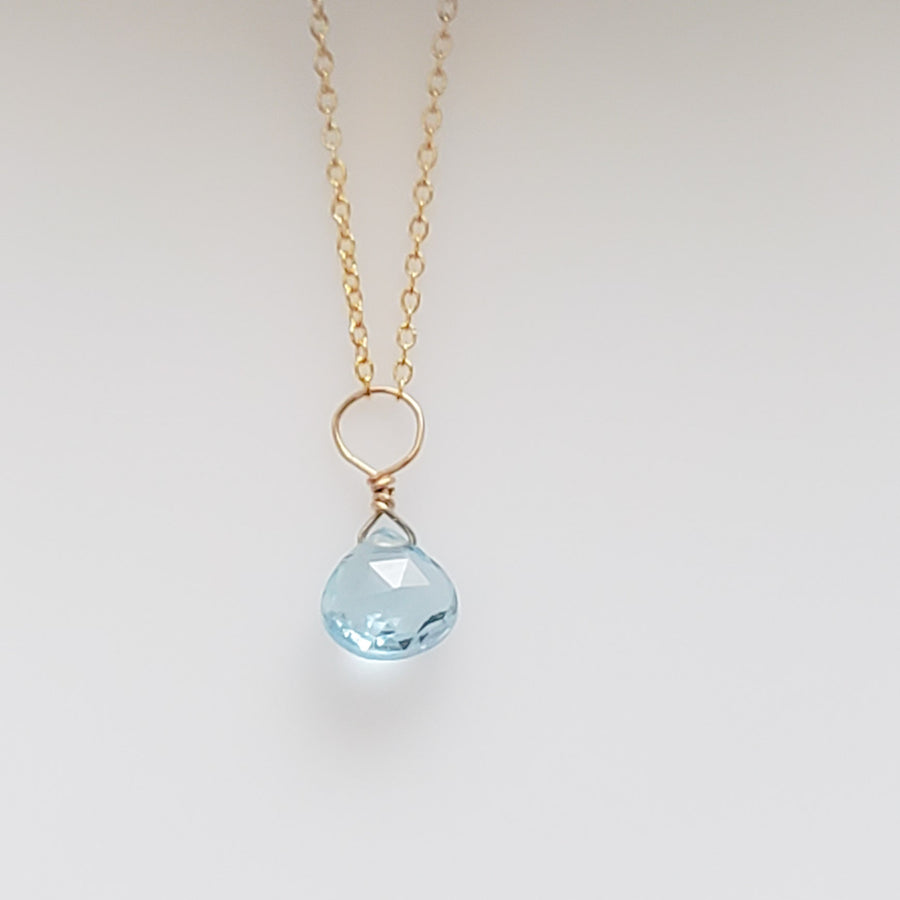 Tiny Blue Topaz Drop Necklace - Studio Blue