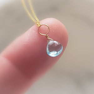 Tiny Blue Topaz Drop Necklace - Studio Blue