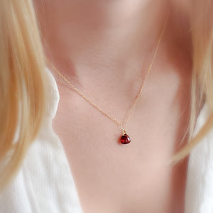 Tiny Garnet Drop Necklace - Studio Blue