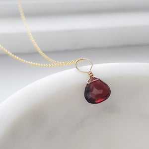 Tiny Garnet Drop Necklace - Studio Blue