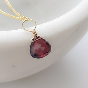 Tiny Garnet Drop Necklace - Studio Blue