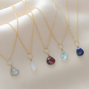 Tiny Garnet Drop Necklace - Studio Blue