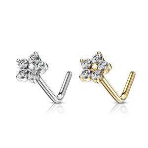 CZ Diamond Flower • L-Bend Nose Stud - Studio Blue