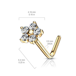 CZ Diamond Flower • L-Bend Nose Stud - Studio Blue