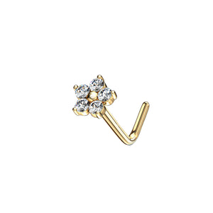 CZ Diamond Flower • L-Bend Nose Stud - Studio Blue