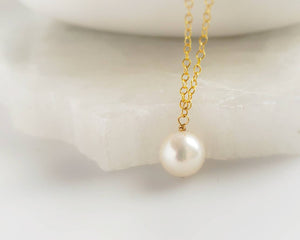 Single Pearl Drop Necklace - Studio Blue