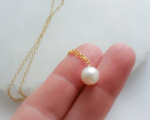 Single Pearl Drop Necklace - Studio Blue