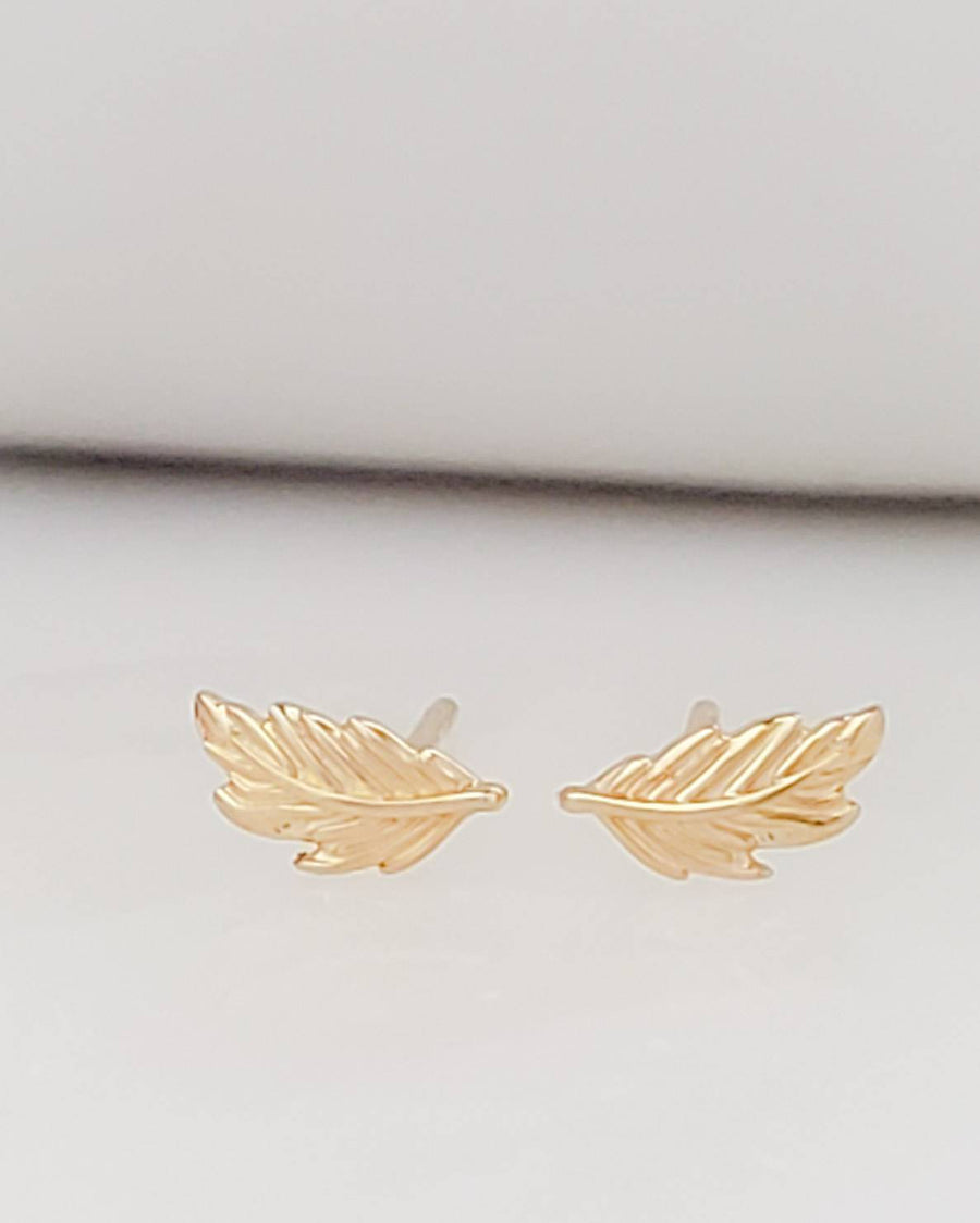 Delicate Feather Studs in 14K Gold - Studio Blue