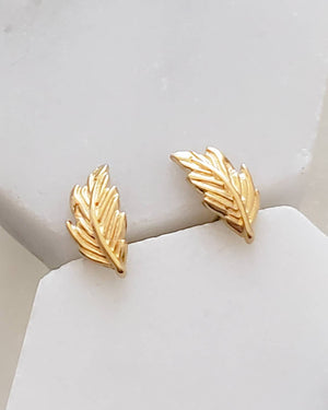 Delicate Feather Studs in 14K Gold - Studio Blue