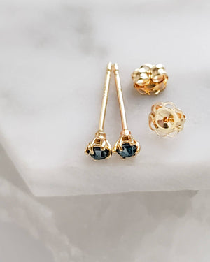 Delicate Blue Diamond Studs in 14k Gold - Studio Blue