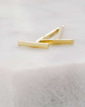 Tiny Bar Studs in 14K Gold - Studio Blue