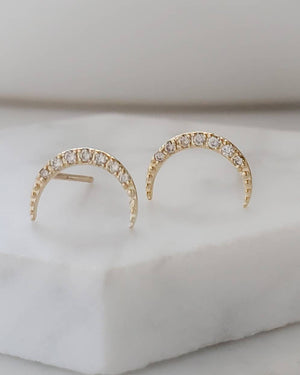 Diamond Crescent Moon Studs in 14K Gold - Studio Blue