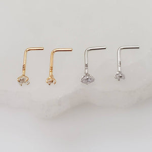 Diamond CZ Nose Stud in 14K Gold - Studio Blue