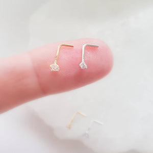 Diamond CZ Nose Stud in 14K Gold - Studio Blue