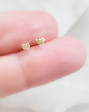 Tiny Heart Studs in 14k Gold - Studio Blue