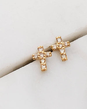 Petite Diamond Cross Studs in 14k Gold - Studio Blue