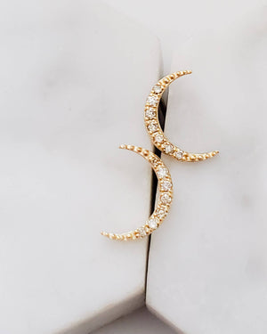 Diamond Crescent Moon Studs in 14K Gold - Studio Blue